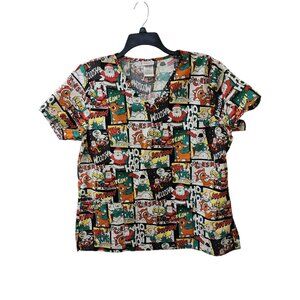 Rudolph The Red Nosed Reindeer Comic Print Scrub Top Unisex XL